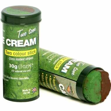 2x bruine/groene camouflage verkleed schmink stiften