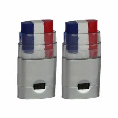 2x stuks schminkstiften frankrijk rood wit blauw