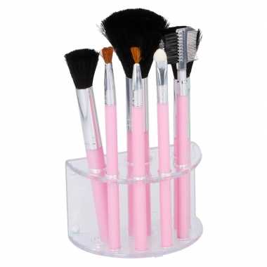 7 roze make up/schmink kwastjes houder