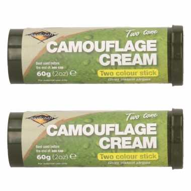 Pakket 3x stuks bruine/groene camouflage creme/stift 60 gram