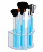 7 blauwe make up schmink kwastjes houder