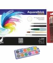 Schilderen waterverf set 7 kwasten aquarelblok 24 bij 17 10199757