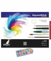 Schilderen waterverf set 7 kwasten aquarelblok 24 bij 17